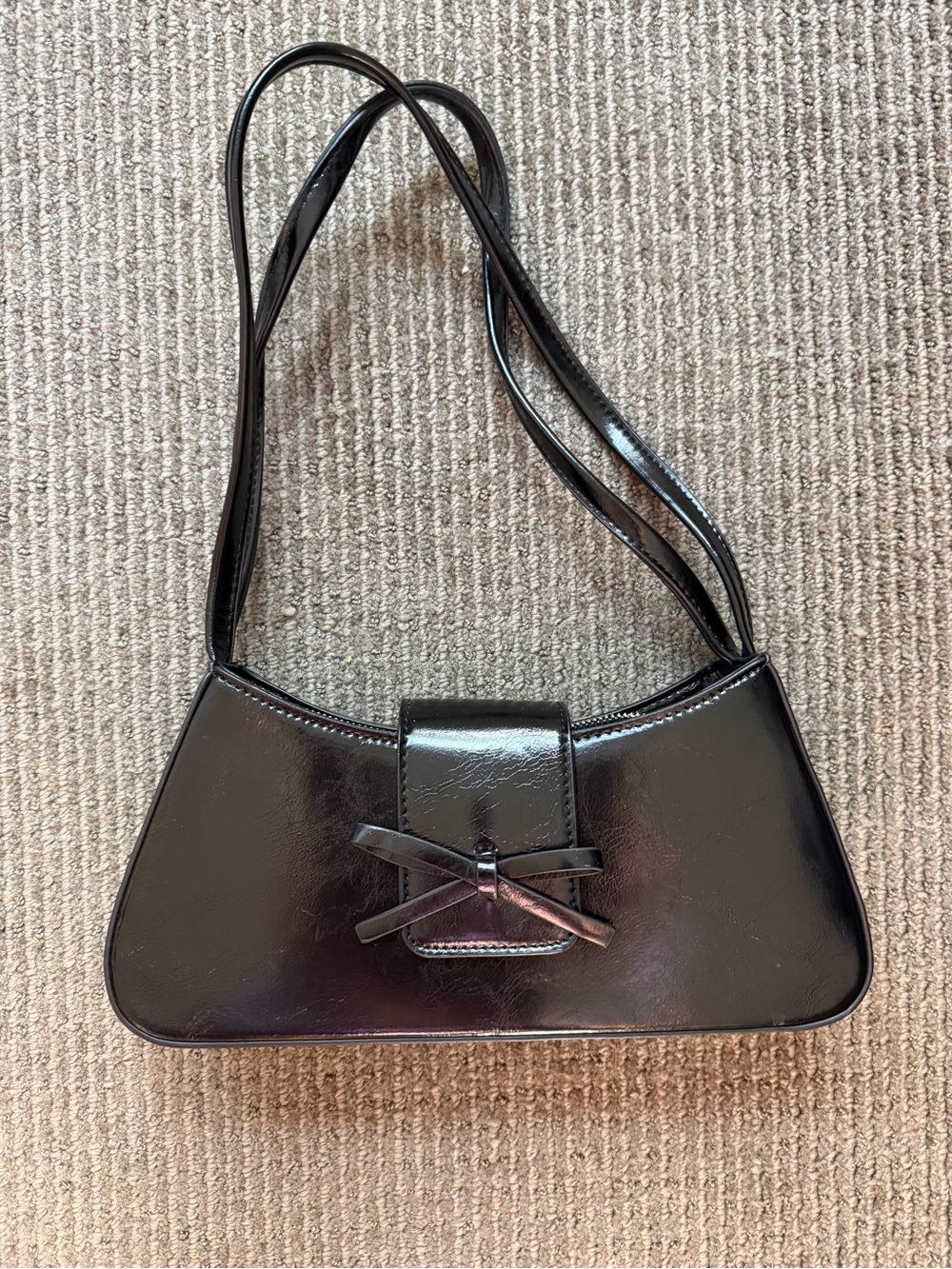 Patent Mini Shoulder Bag with Bow Accent in Black